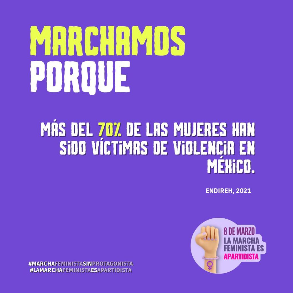 Marchamos porque más del 70% de las mujeres han sido víctimas de violencia en México. (Fuente: ENDIREH, 2021)